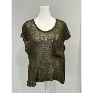 Boho JONDIE Olive Green Open Knit‎ Mesh Top with Pocket IM3247 Womens Size Small